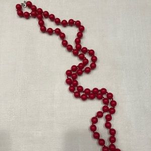 Vintage red beaded necklace with silver clasp